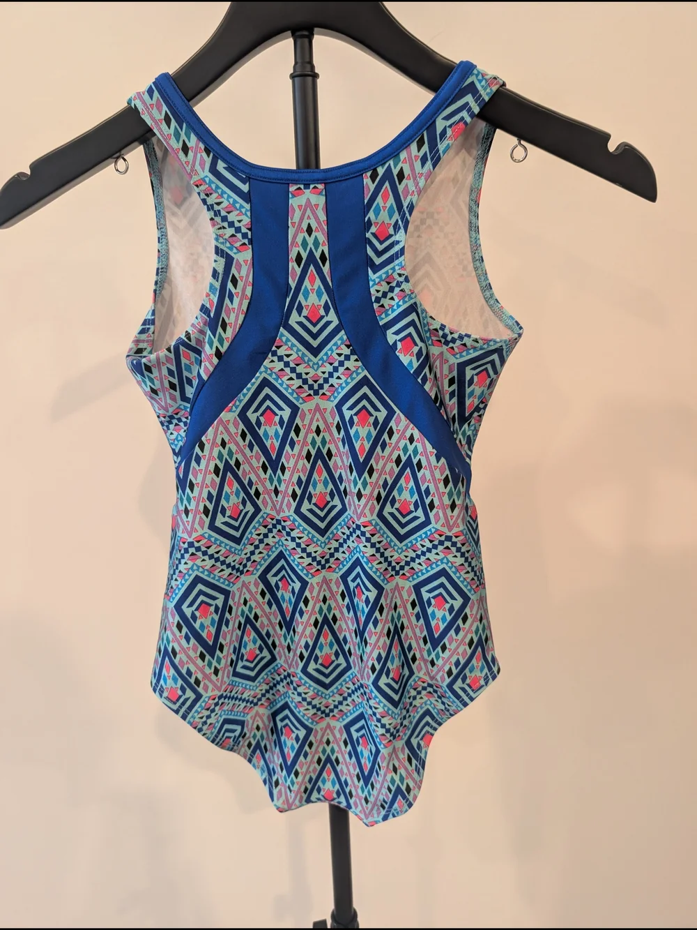 Lot Of 2 Justice Swimsuits One Piece Floral Black & Aqua and Geometric Blue (10)